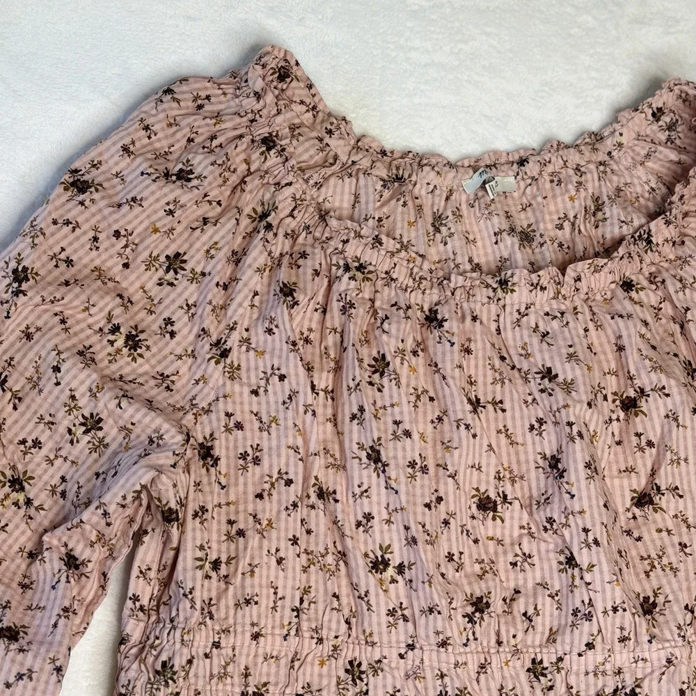Madewell Sophia Top Bouquet Floral Pink Smocked Cotton Peasant Blouse Plus 2X